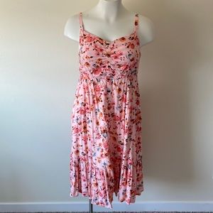 NWT Pink Floral TORRID Tiered Midi Dress with Pockets! Sz 1